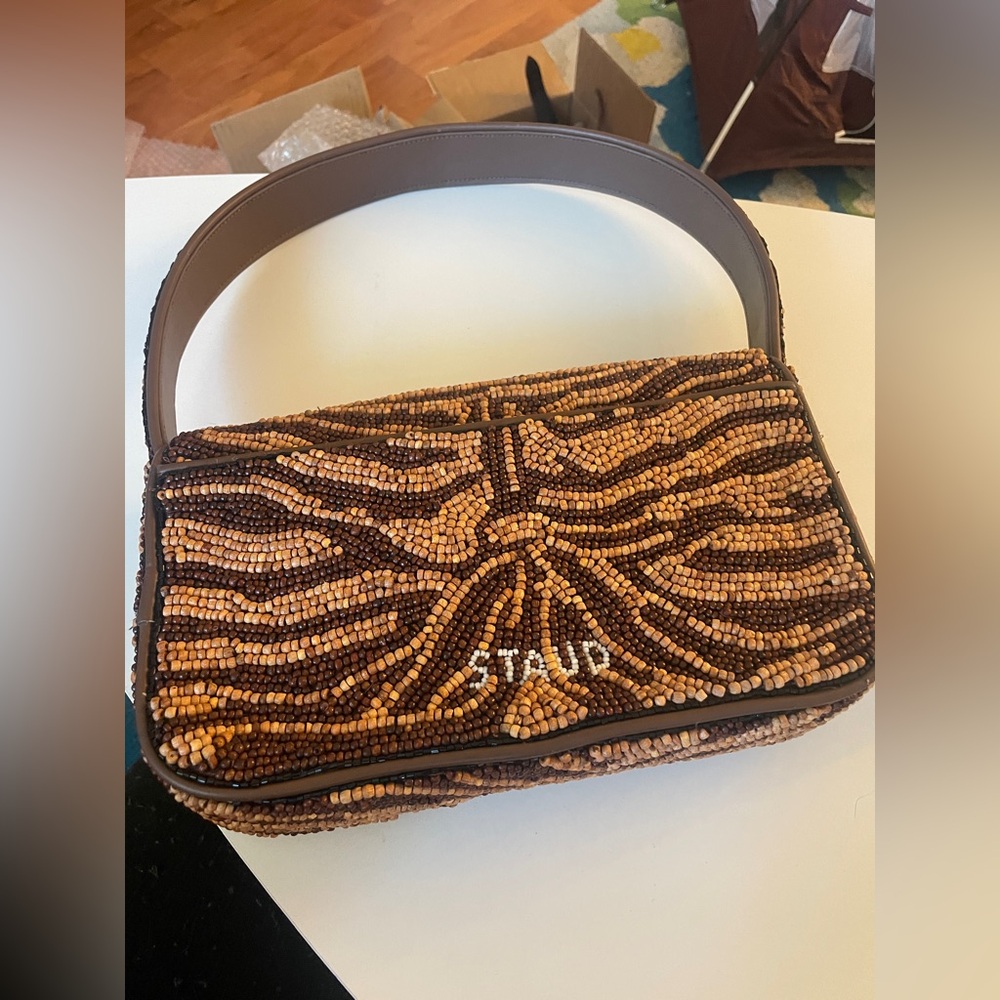 STAUD Black and Brown Beaded Shoulder Bag - Picture 3 of 13
